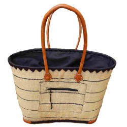 Panier de Madagascar blanc en rabane doublé palmier